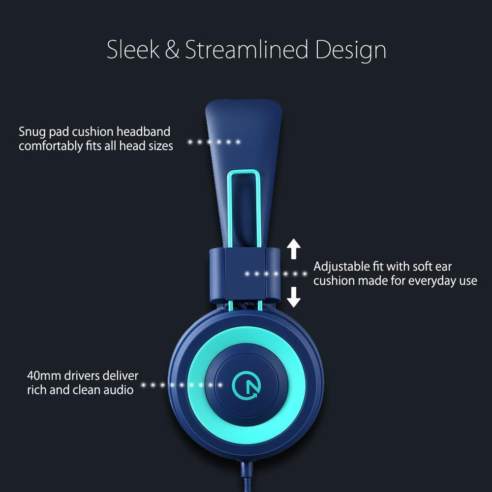 K11 Kids Headphones with Wired Cord 3.5Mm Jack Navy/Teal