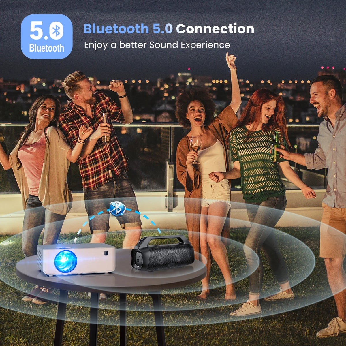 Wifi Bluetooth Projector, Portable Movie Projector Native 1080P for Home &Outdoor, Full HD Video Projector Compatible with Phone/Laptop/Pc/ TV Stick/Usb/Sd Card (Tripod Included)