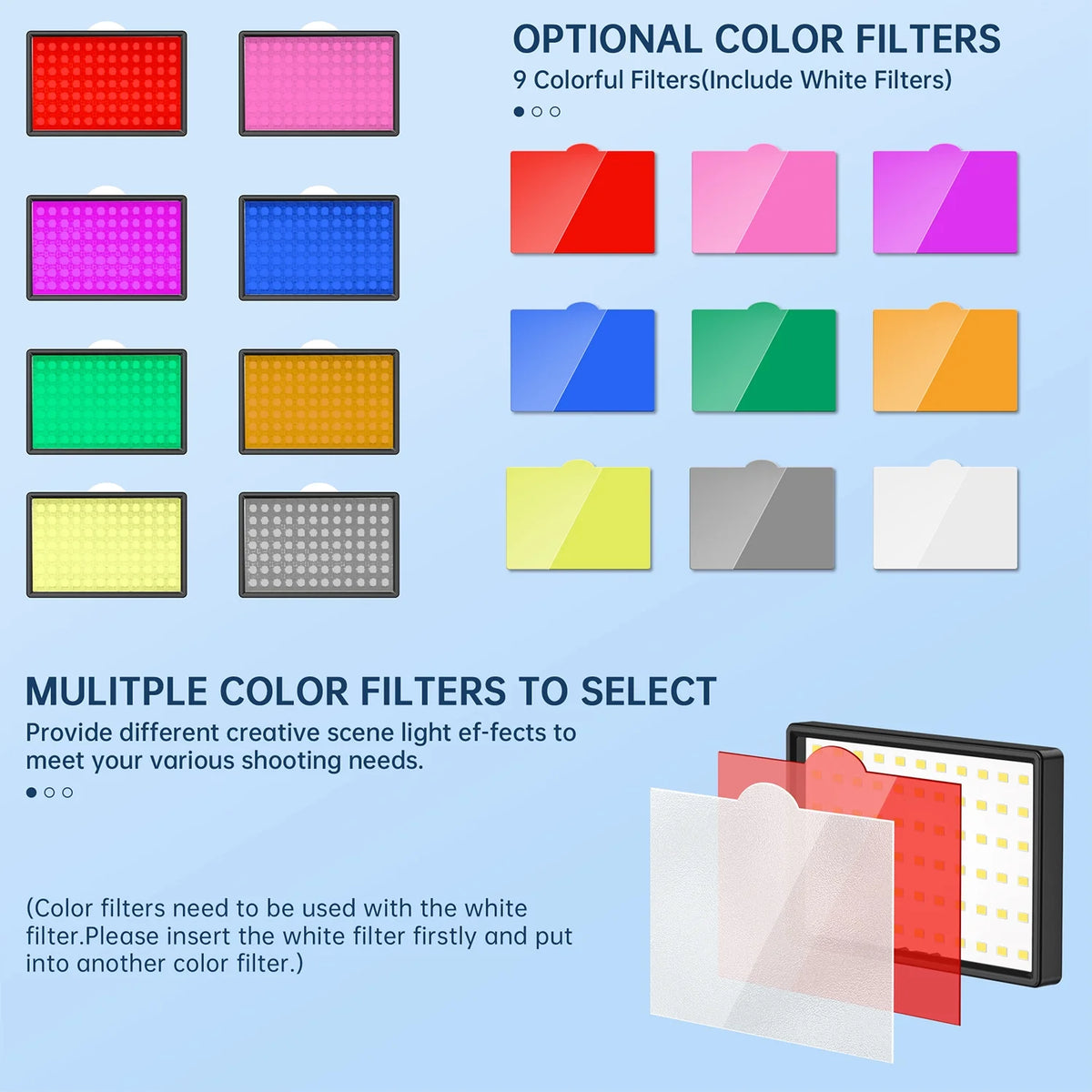LED Video Light Kit 2 Pack Dimmable Remote Control Photography Lights with Tripods 10 Brightness Levels and 9 Color Filters USB Powered for Youtube Tiktok