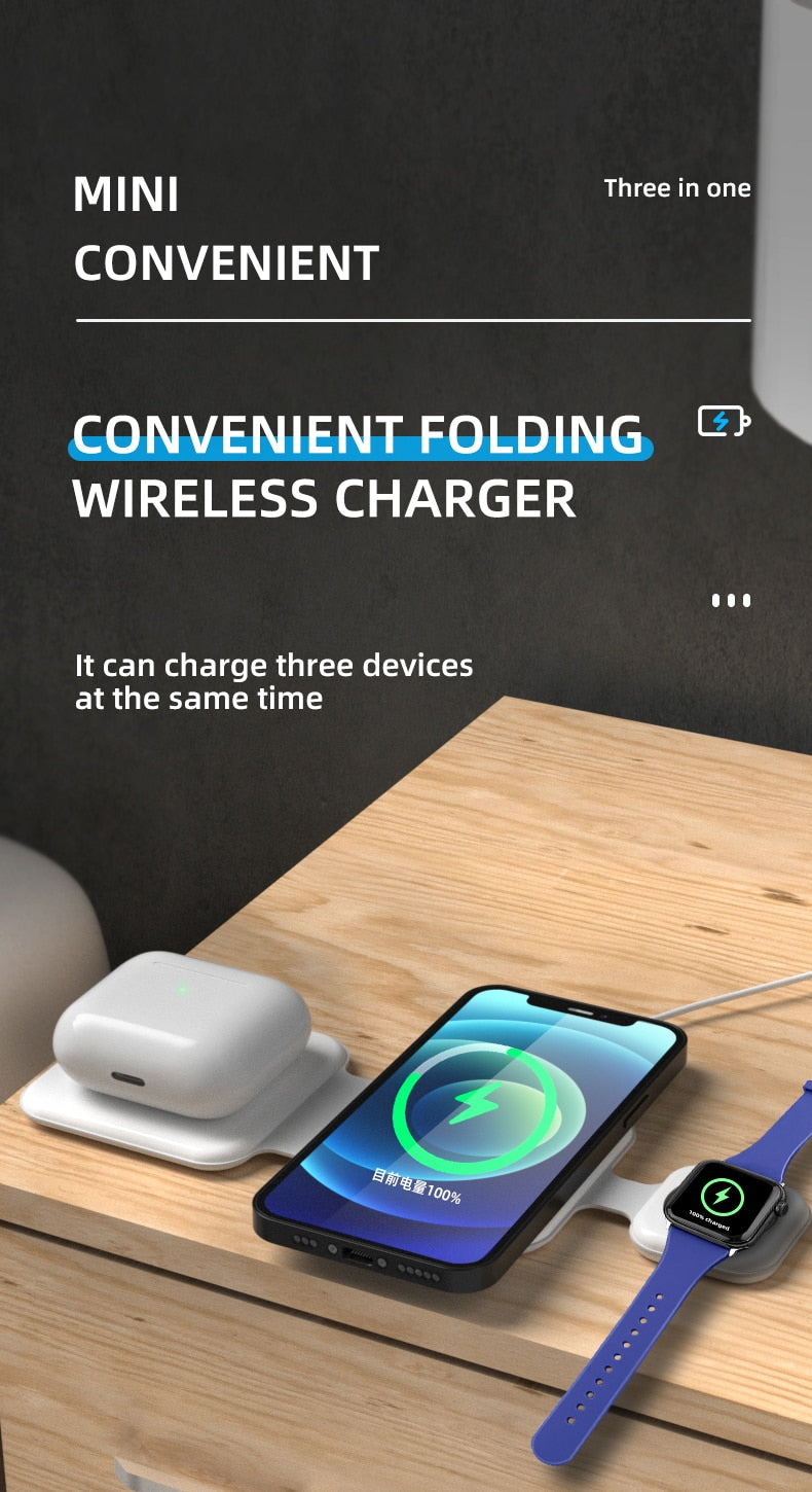 3-in-1 Magnetic Foldable Wireless Charging Station for Multiple Devices