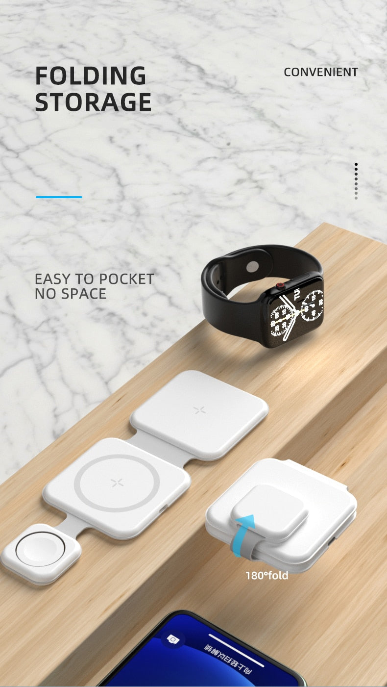 3-in-1 Magnetic Foldable Wireless Charging Station for Multiple Devices