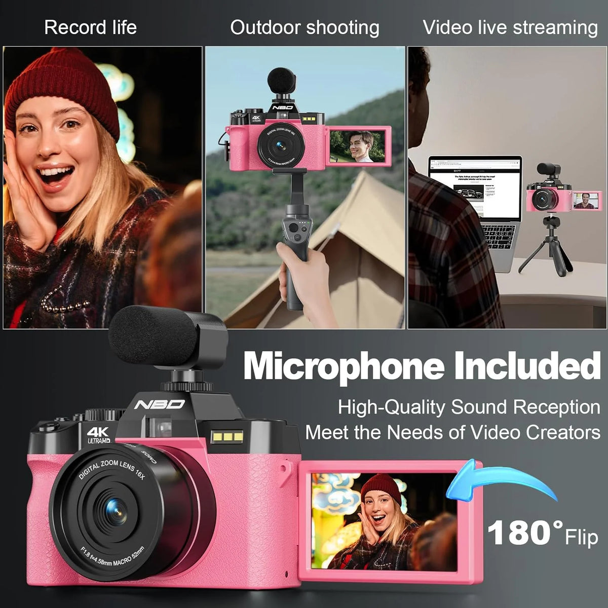4K Digital Cameras for Photography,48 MP Autofocus Vlogging Camera with 52Mm Wide Angle & Macro Lens