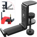 Foldable Under-Desk Headphone Stand - Metal Headset Holder with Cable Organizer, Space-Saving Bag Hook & Backpack Hanger for Gaming and Office Use, Universal Fit, Black