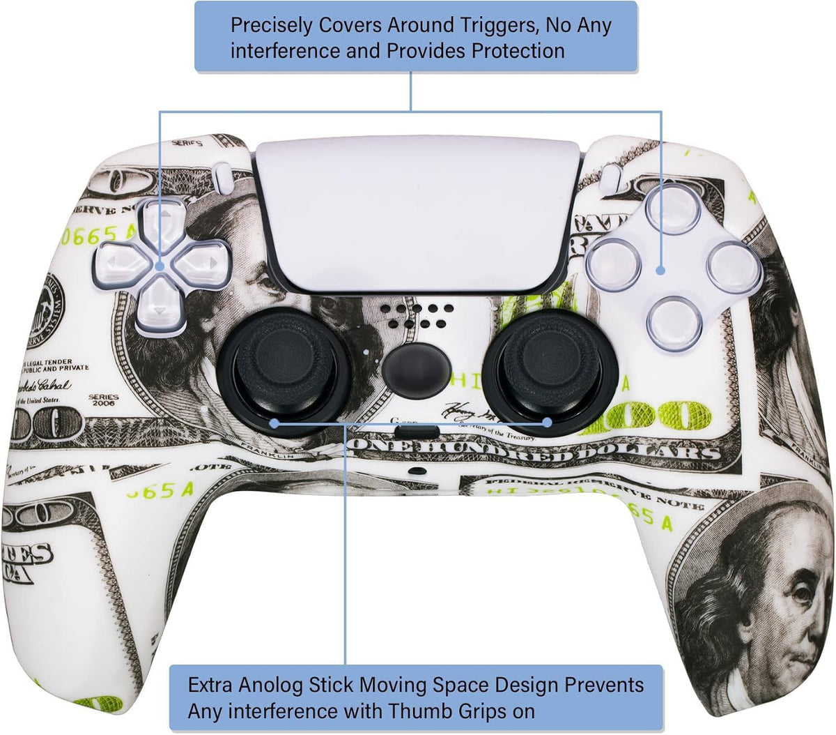 Water Transfer Printing Silicone Protective Case for PS5 Controller with 10 Thumb Grips