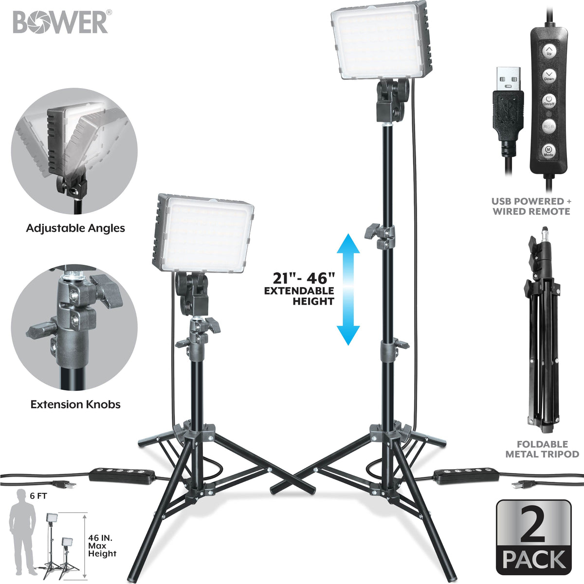 2-Pack LED Panel Ring Light Kit with Tripods for Content Creation