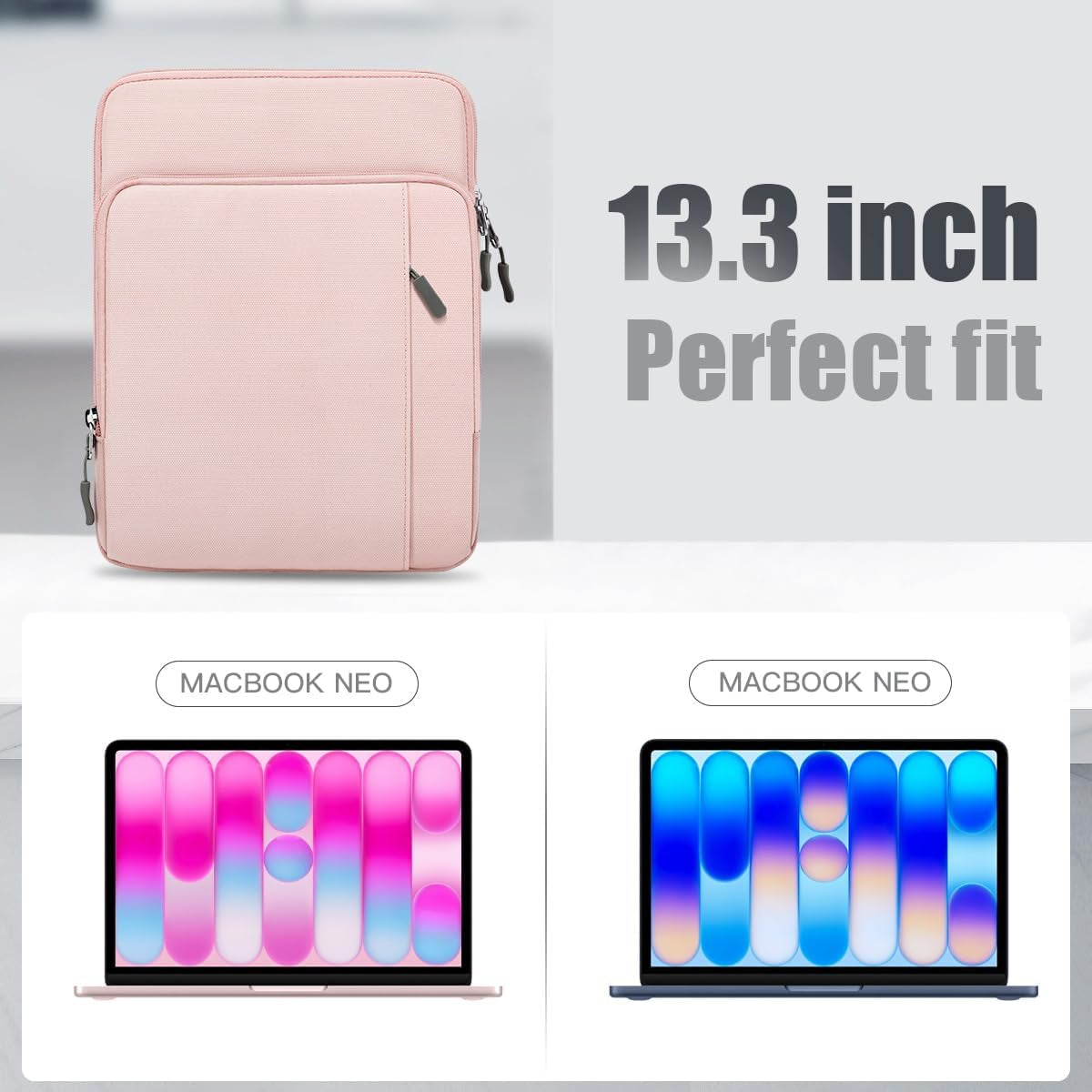 Sleeve Case with Shoulder Strap for Laptop, 13.3-14", Pink