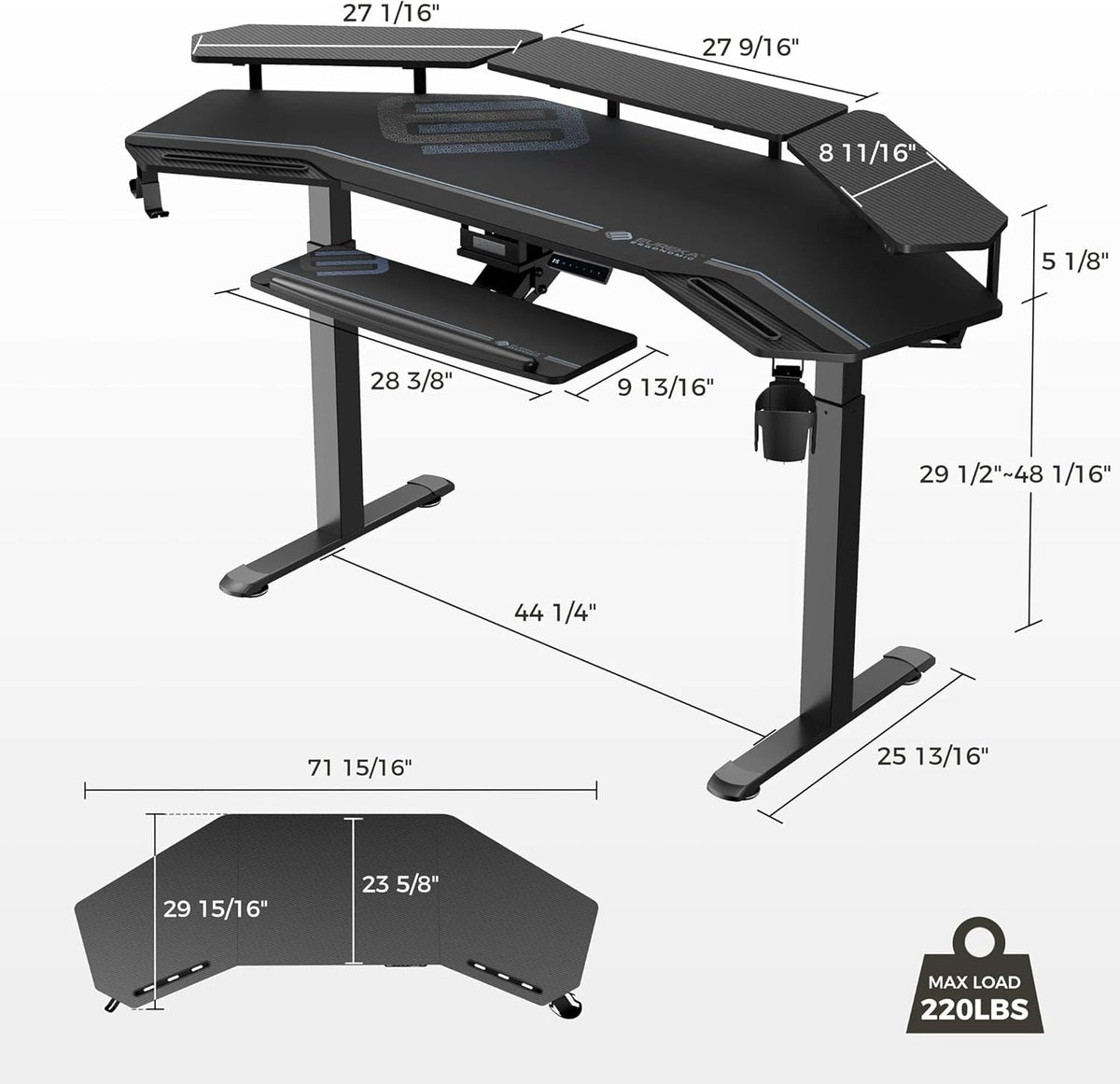 72" Electric Standing Gaming Desk with Integrated Keyboard Tray