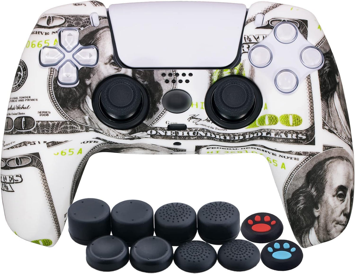 Water Transfer Printing Silicone Protective Case for PS5 Controller with 10 Thumb Grips