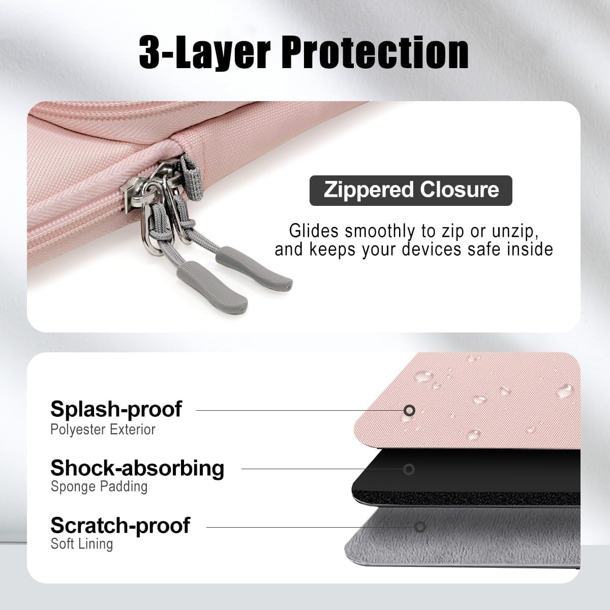 Sleeve Case with Shoulder Strap for Laptop, 13.3-14", Pink